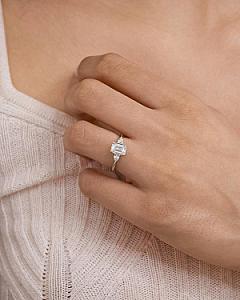 Emerald Cut Lab Grown Diamond Three Stone Engagement Ring - Image 5