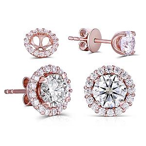 Lab Grown Diamond Halo Earrings: Round Brilliant Cut, Solid Gold - Image 1