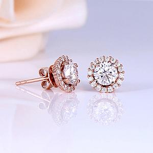 Lab Grown Diamond Halo Earrings: Round Brilliant Cut, Solid Gold - Image 4