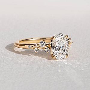 Oval Lab Grown Diamond Ring: 1.0-2.0 CT Gold Muse-Cluster Engagement Ring - Image 3