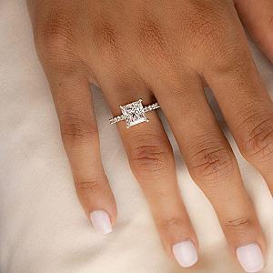 Princess Cut Lab Grown Diamond Engagement Ring: 14K Gold Pave Setting - Image 3