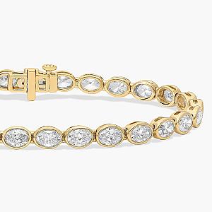 Oval Lab Grown Diamond Tennis Bracelet: 14K Yellow Gold Bezel Bridal Bracelet - Image 3