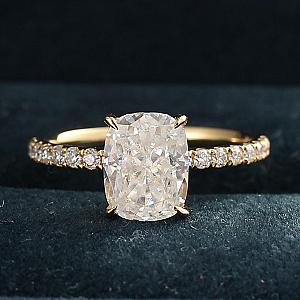 Cushion Cut Moissanite Engagement Ring: Hidden Halo Pave Band - Image 5