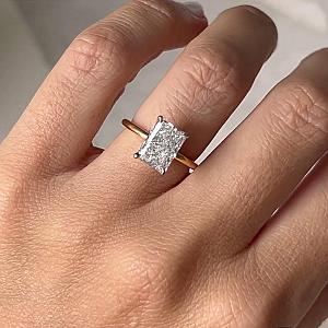 Radiant Cut Lab Grown Diamond Solitaire Ring: 14k Gold Engagement Ring - Image 1