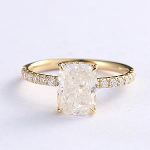 Cushion Cut Moissanite Engagement Ring: Hidden Halo Pave Band - Image 3