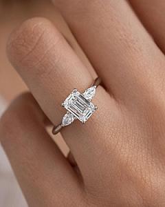 Emerald Cut Lab Grown Diamond Three Stone Engagement Ring - Image 4
