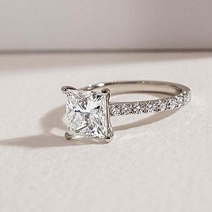 Princess Cut Lab Grown Diamond Engagement Ring: 14K Gold Pave Setting - Image 4
