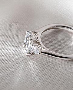 Emerald Cut Lab Grown Diamond Three Stone Engagement Ring - Image 3