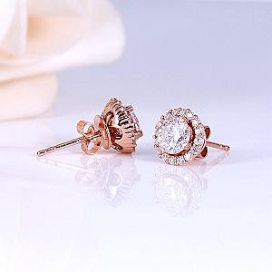 Lab Grown Diamond Halo Earrings: Round Brilliant Cut, Solid Gold - Image 5