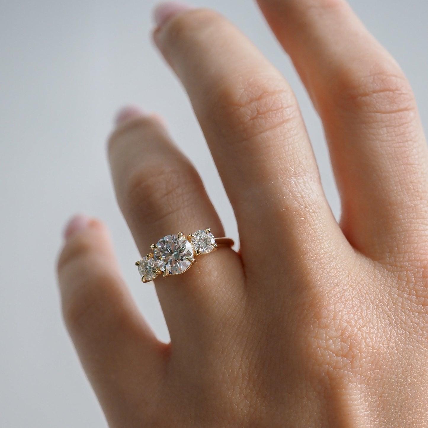 Three Stone Lab Grown Diamond Engagement Ring: Wide Band Anniversary Ring - Image 5