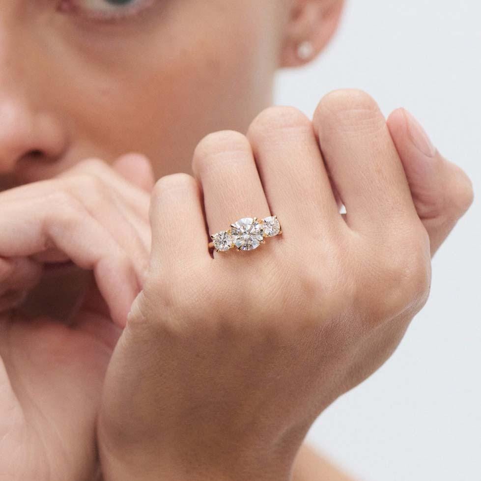 Three Stone Lab Grown Diamond Engagement Ring: Wide Band Anniversary Ring - Image 7