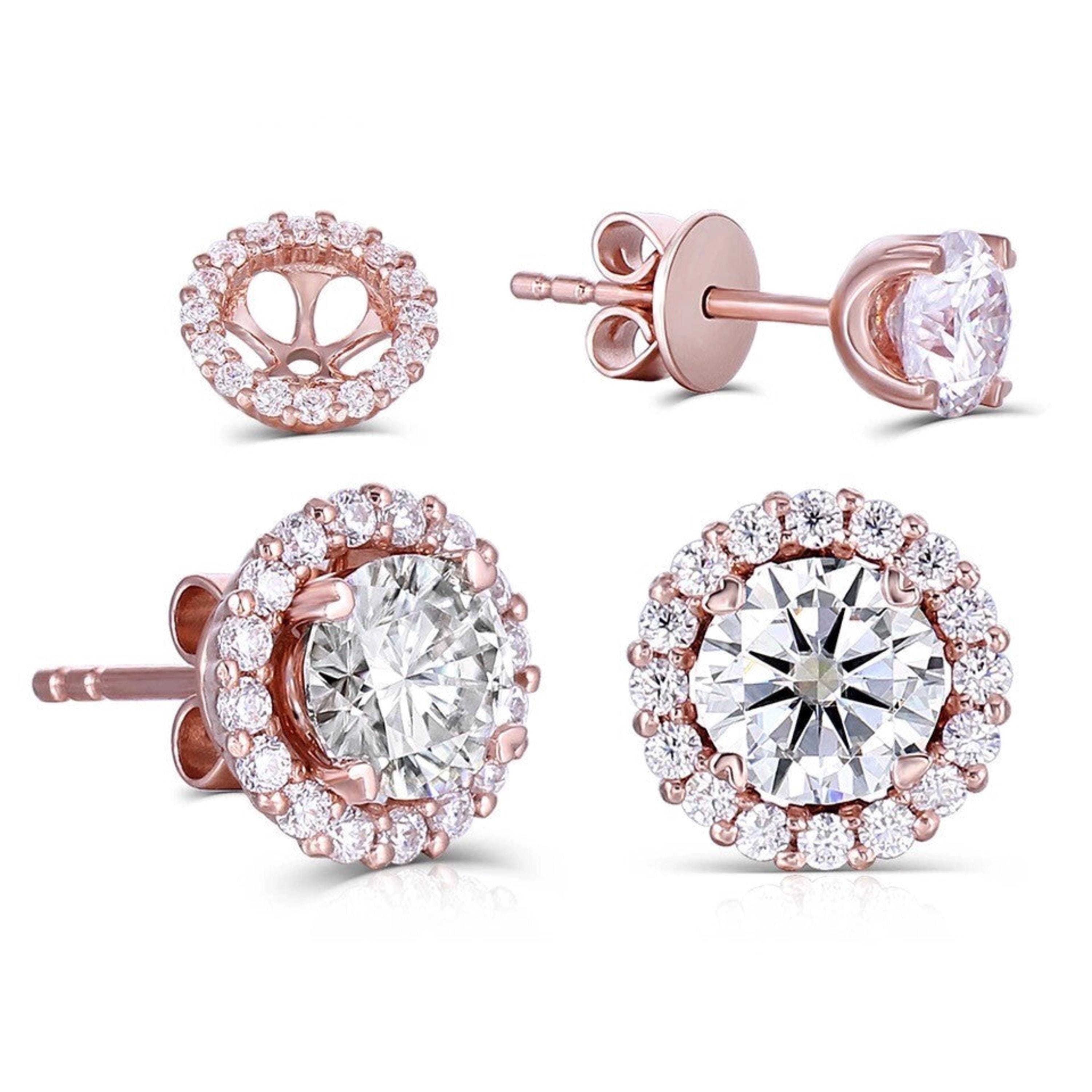 Lab Grown Diamond Halo Earrings: Round Brilliant Cut, Solid Gold
