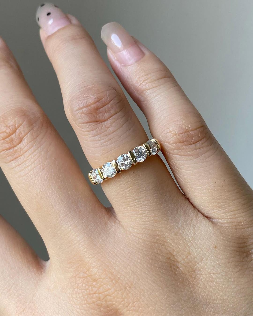 14k Gold Lab Grown Diamond Wedding Band: Half Eternity Anniversary Ring