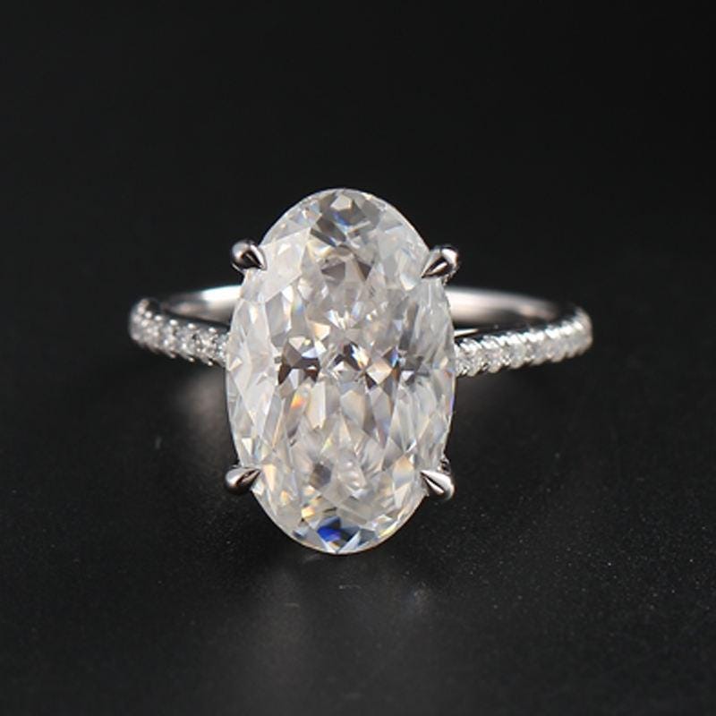 Oval Moissanite Engagement Ring: 3.0 CT, Hidden Halo, Cathedral Setting