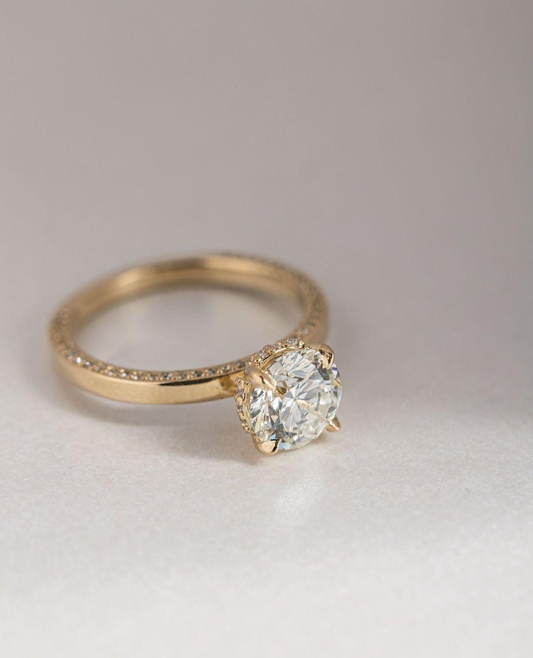 2 Carat Lab Grown Diamond Ring: 14k Yellow Gold Hidden Halo Engagement Ring