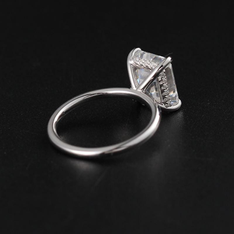 Emerald Cut Moissanite Engagement Ring: Hidden Halo Solid Gold Promise Ring