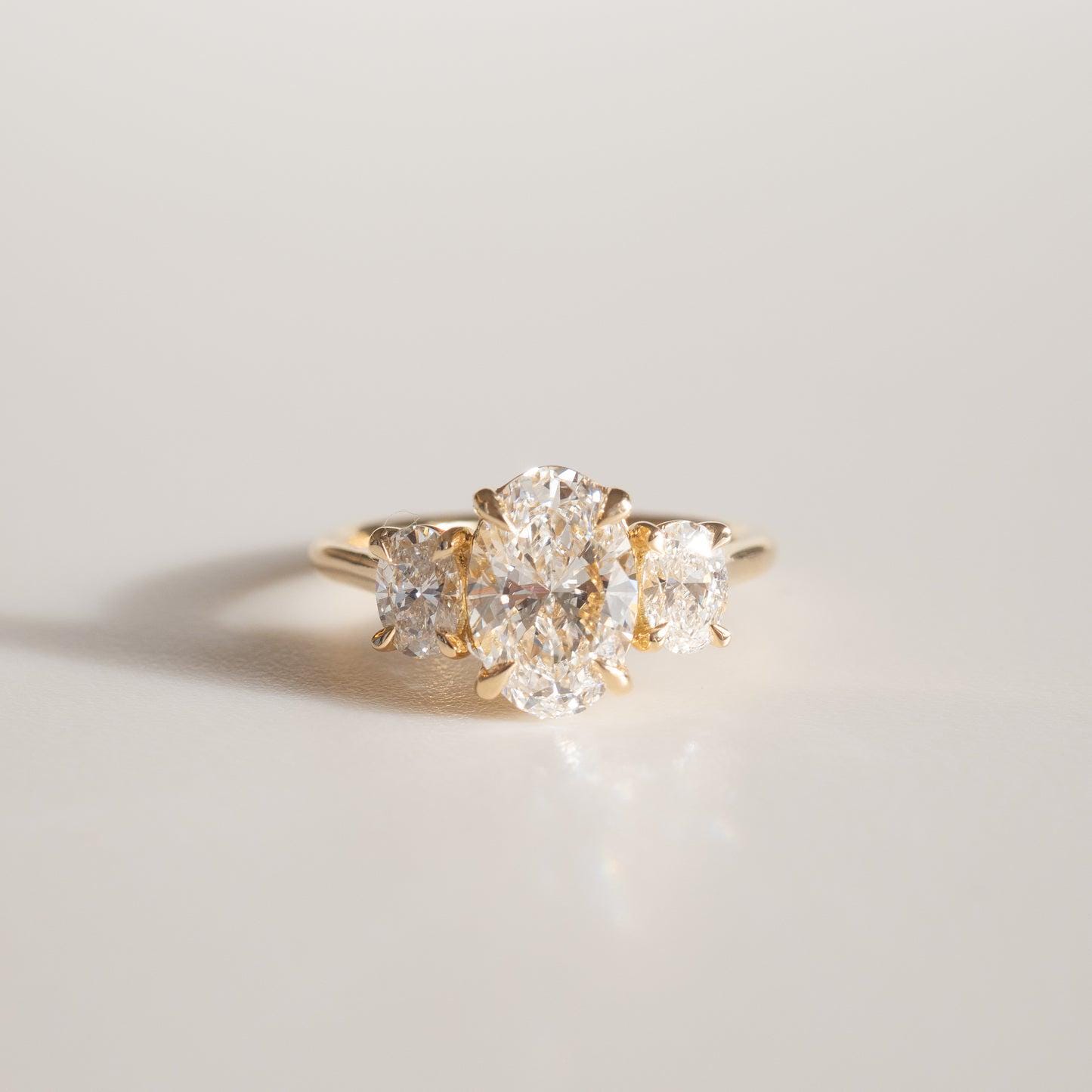 Oval Lab Diamond Three Stone Ring: 14K Gold Anniversary Ring
