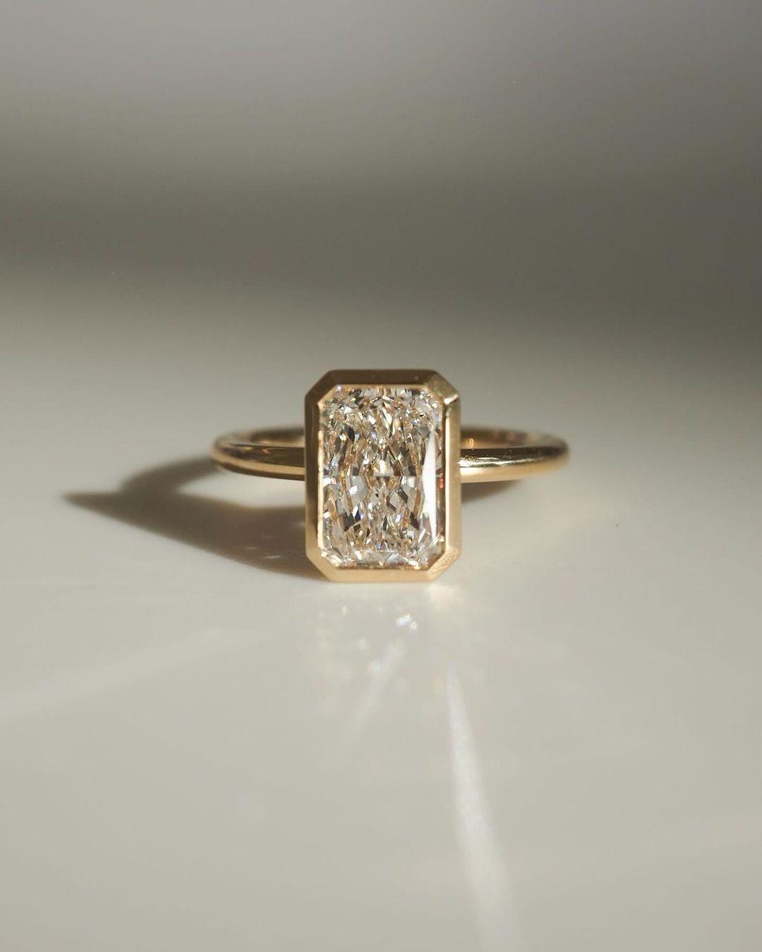 3.00 CT Radiant Cut Lab Grown Diamond 14k Gold Bezel Engagement Ring