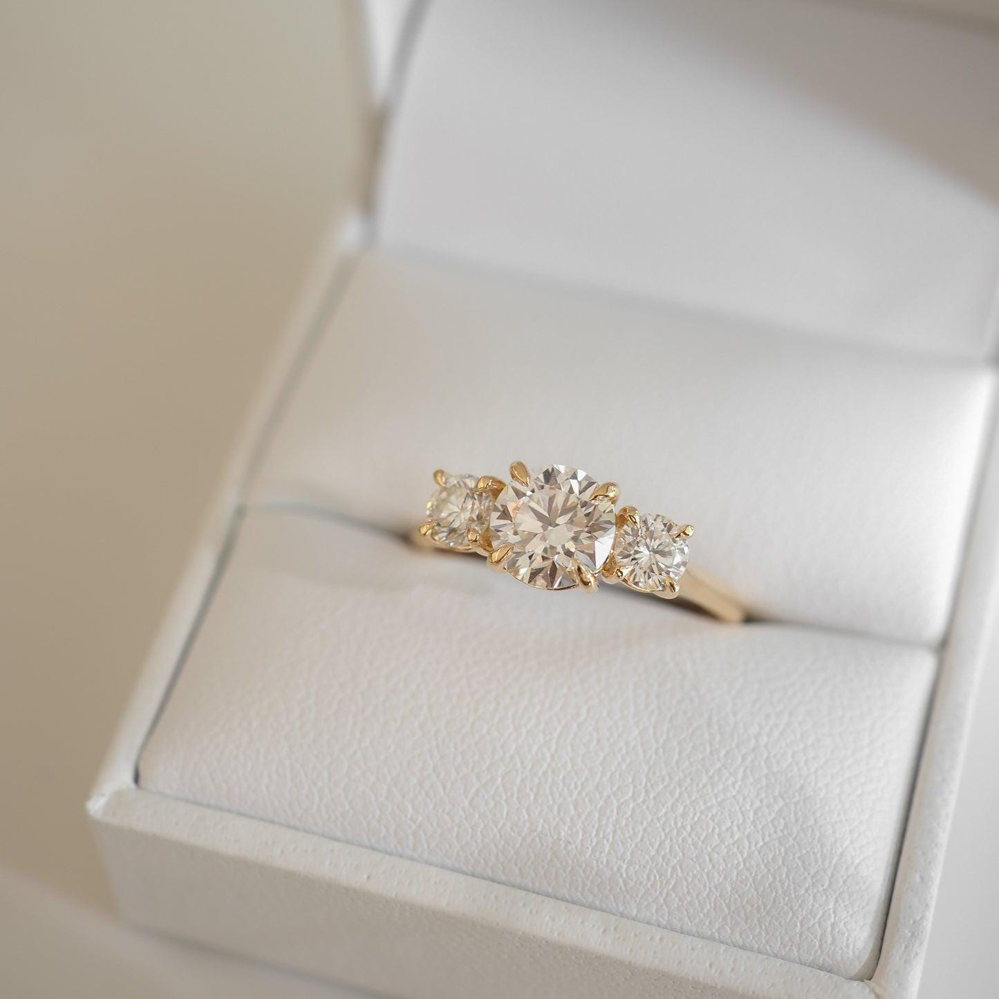 Three Stone Lab Grown Diamond Engagement Ring: Wide Band Anniversary Ring