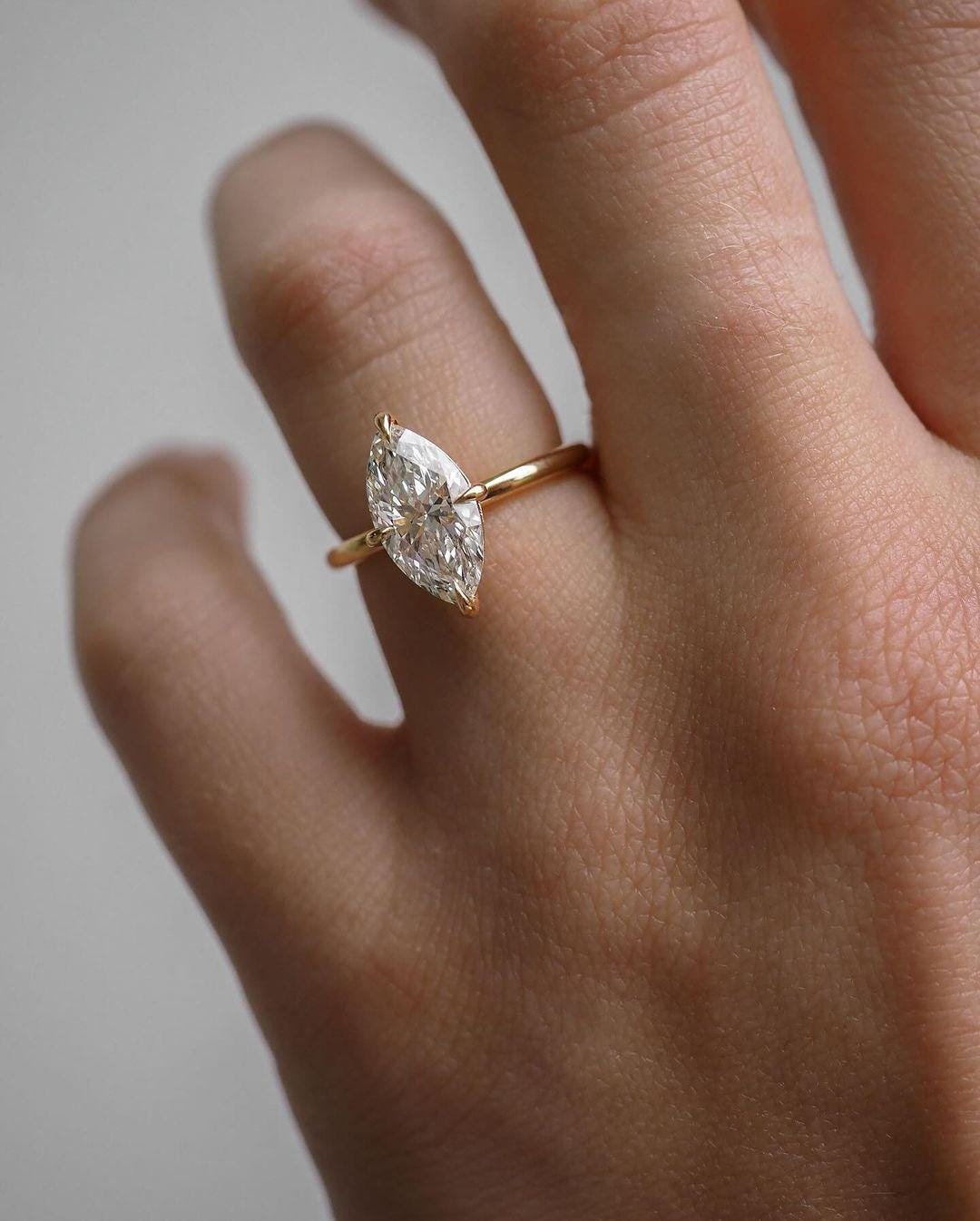 Marquise Lab Grown Diamond Engagement Ring Real Lab Diamond Solitaire Ring Anniversary Ring Gift Simple Marquise Diamond Ring for Proposal - Image 3