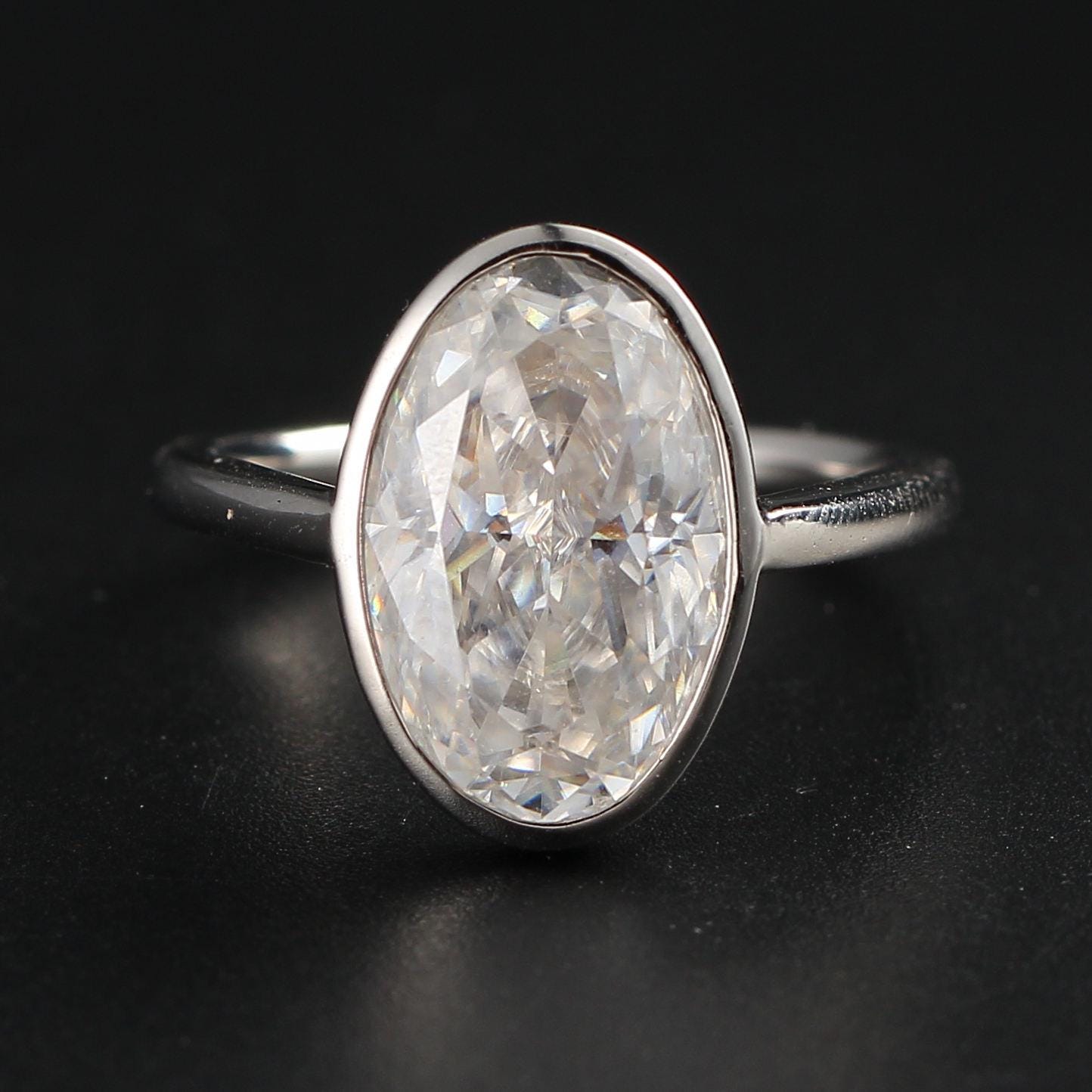 4 Ct Oval Moissanite Engagement Ring: Bezel Solitaire Anniversary Ring